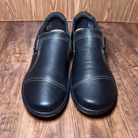 Clarks Collection Loafers women's size 8 Black Leather Slip On Casual Flat Shoes - Picture 2 of 7